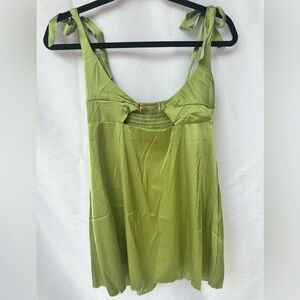 Olive Silk Mini Dress with Adjustable Tie Straps Size: S